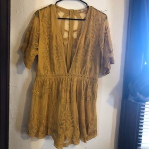 Burnt yellow embroidered romper